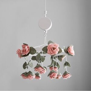 Pottery Barn Kids Felted Pink Roses Musical Baby Crib Mobile